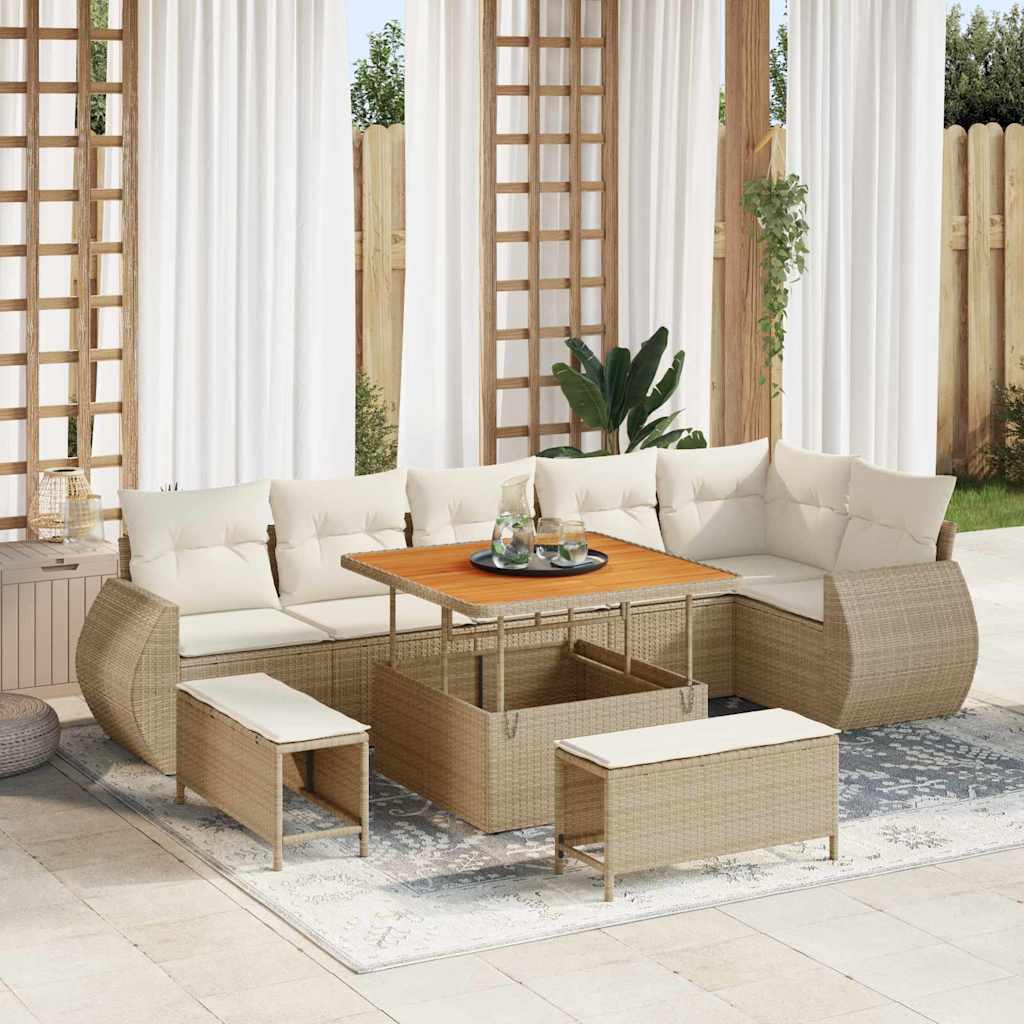 Tuin Sofa Set met kussen met opslag 9 pcs beige en crèmekleurig is nu te koop bij PeponiXL, paradijselijk wonen!