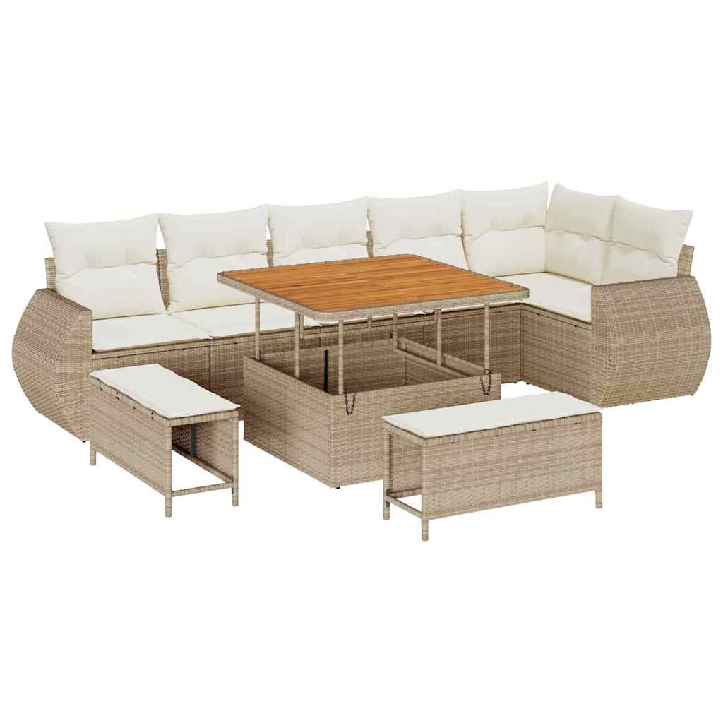 Tuin Sofa Set met kussen met opslag 9 pcs beige en crèmekleurig is nu te koop bij PeponiXL, paradijselijk wonen!