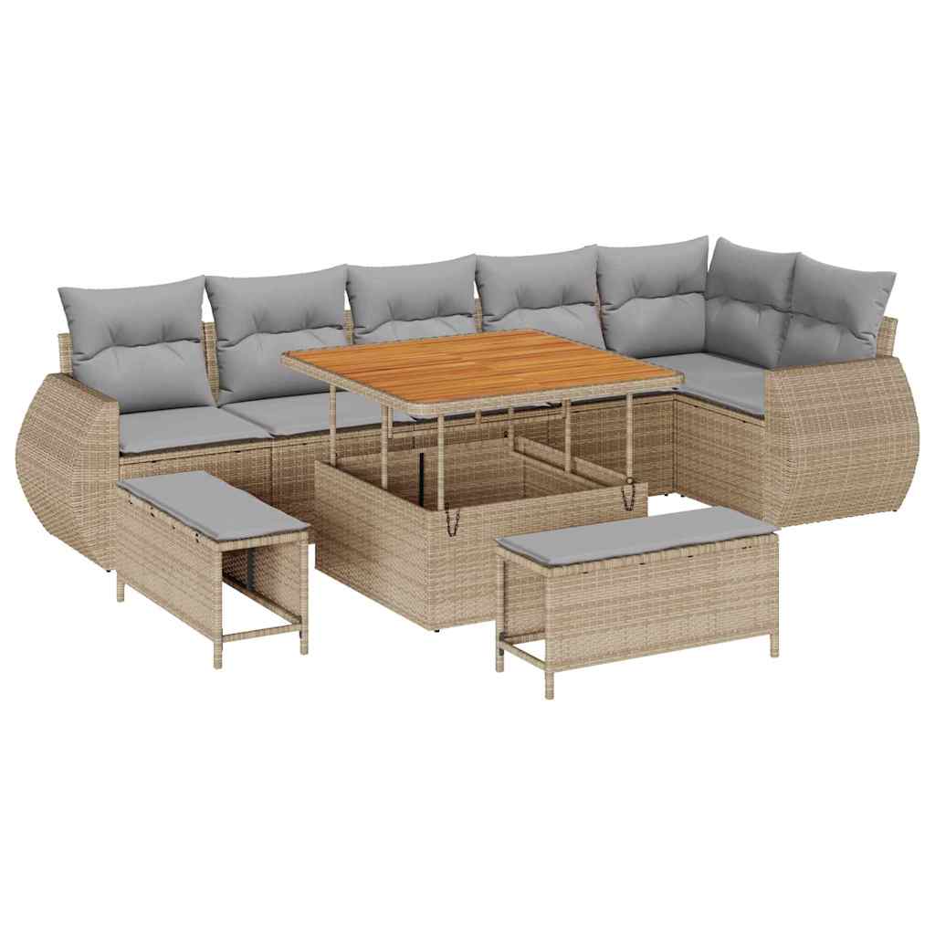Tuin Sofa Set met kussen met opslag 9 pcs beige en lichtgrijs is nu te koop bij PeponiXL, paradijselijk wonen!