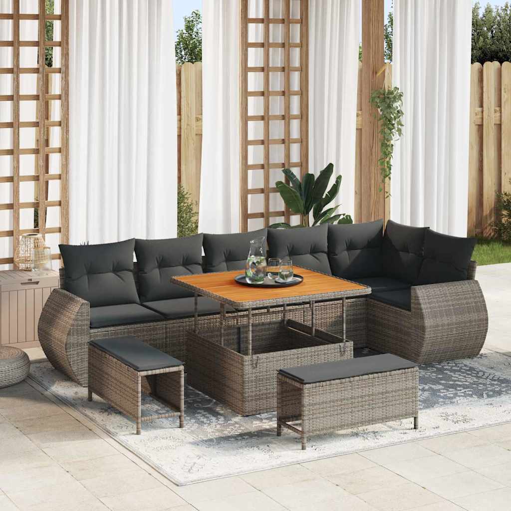 Tuin Sofa Set met kussen met opslag 9 pcs Grijs Poly Rattan is nu te koop bij PeponiXL, paradijselijk wonen!