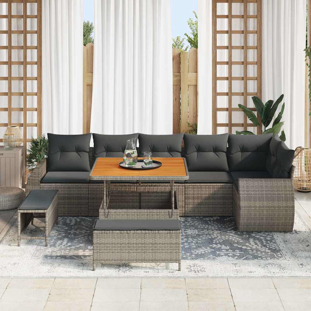 Tuin Sofa Set met kussen met opslag 9 pcs Grijs Poly Rattan is nu te koop bij PeponiXL, paradijselijk wonen!