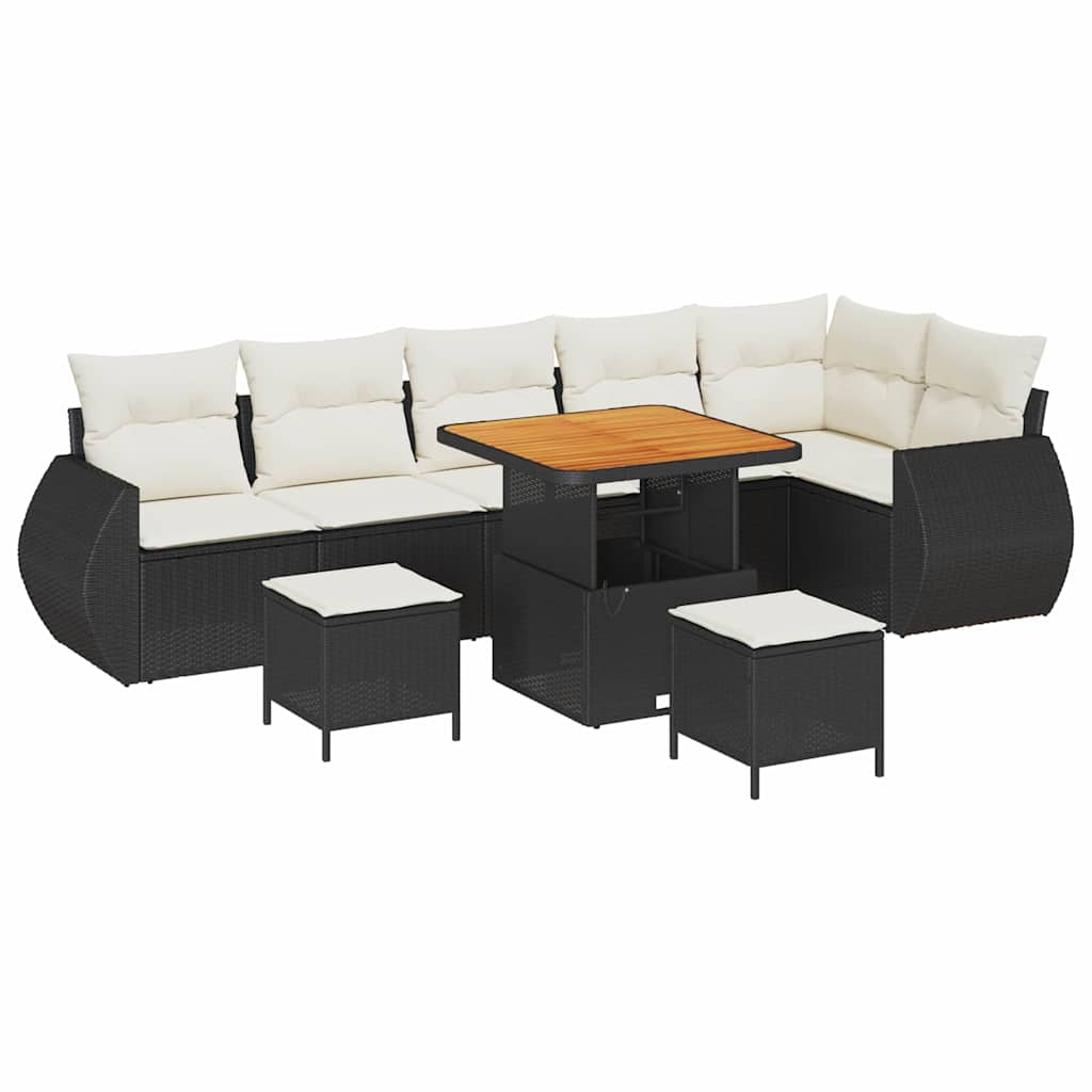 Tuin Sofa Set met kussen 9 pcs Zwart en Crème Poly Rattan is nu te koop bij PeponiXL, paradijselijk wonen!