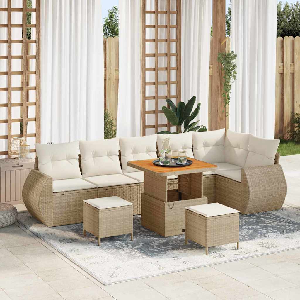 Tuin Sofa Set met kussen 9 pcs Beige en Crème Poly Rattan is nu te koop bij PeponiXL, paradijselijk wonen!