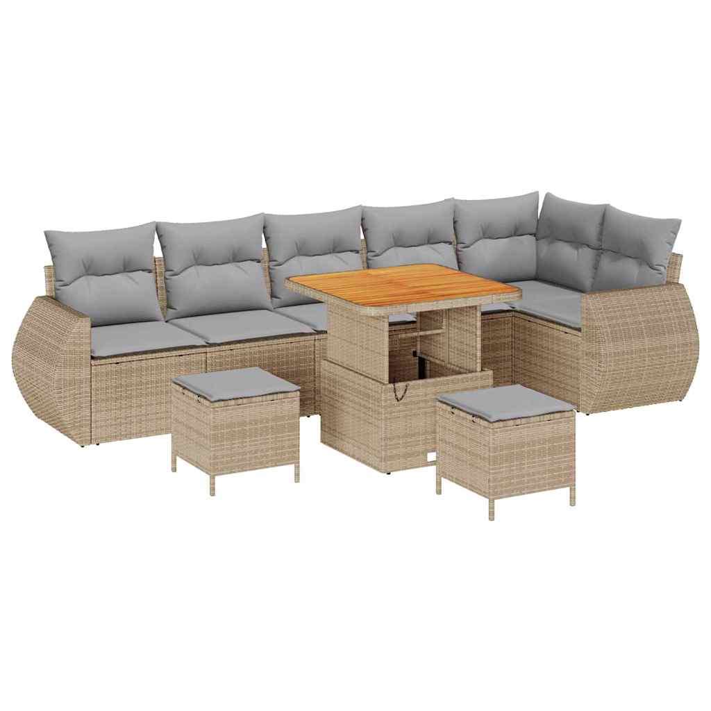 Tuin Sofa Set met kussen 9 pcs Beige en Licht Grijs Poly Rattan is nu te koop bij PeponiXL, paradijselijk wonen!