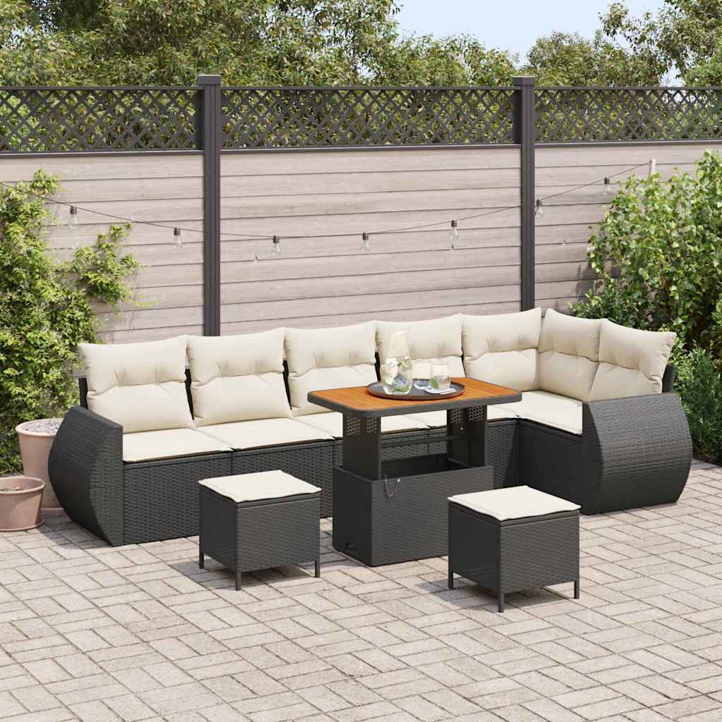 Tuin Sofa Set met kussen 9 pcs Zwart en Crème Poly Rattan is nu te koop bij PeponiXL, paradijselijk wonen!