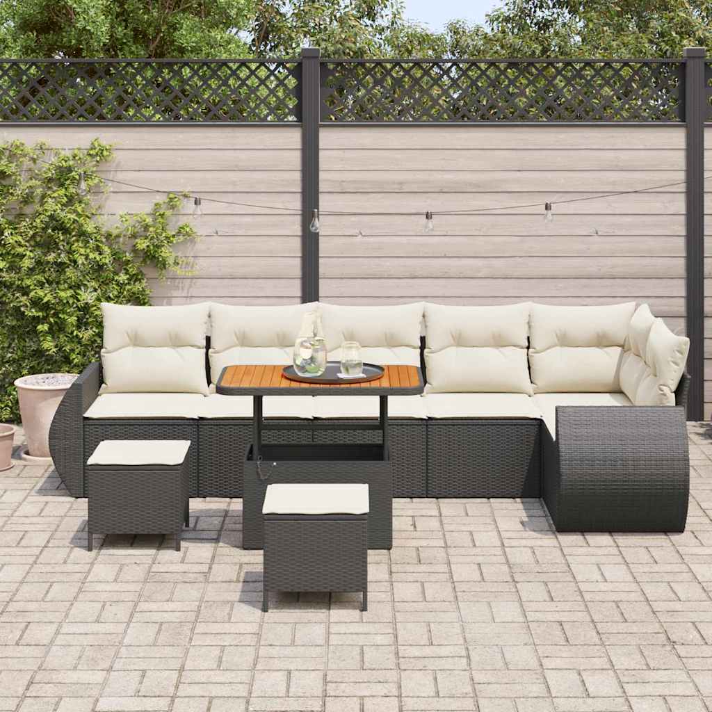 Tuin Sofa Set met kussen 9 pcs Zwart en Crème Poly Rattan is nu te koop bij PeponiXL, paradijselijk wonen!