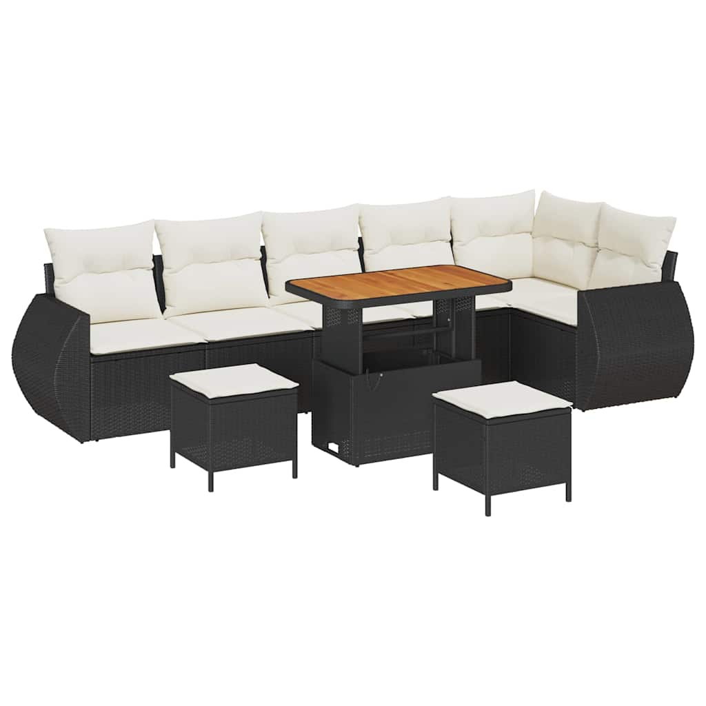 Tuin Sofa Set met kussen 9 pcs Zwart en Crème Poly Rattan is nu te koop bij PeponiXL, paradijselijk wonen!