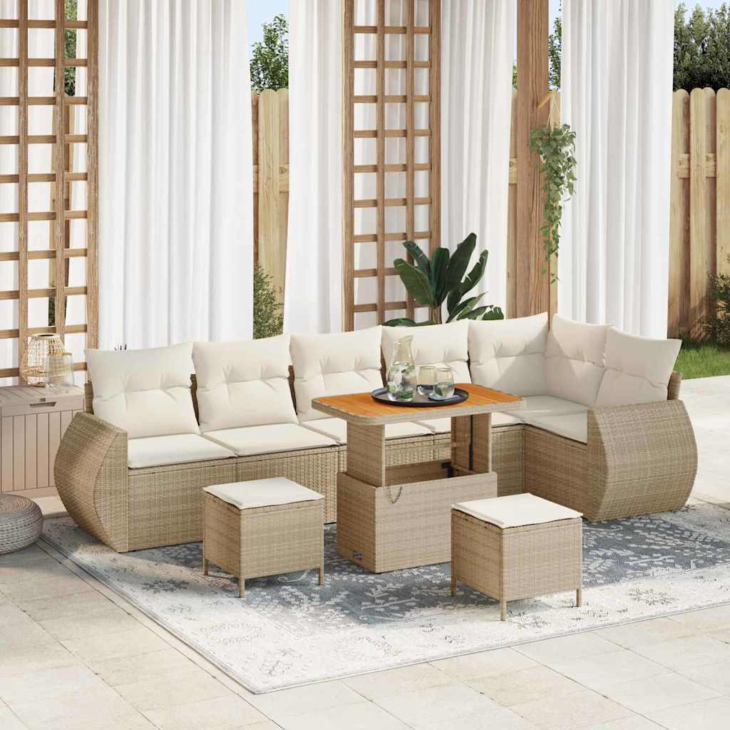 Tuin Sofa Set met kussen 9 pcs Beige en Crème Poly Rattan is nu te koop bij PeponiXL, paradijselijk wonen!