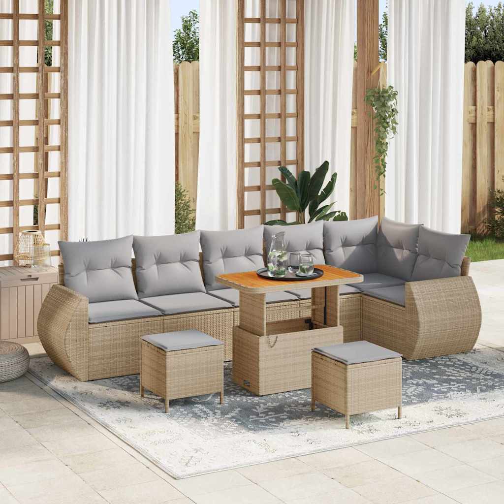 Tuin Sofa Set met kussen met opslag 9 pcs beige en lichtgrijs is nu te koop bij PeponiXL, paradijselijk wonen!