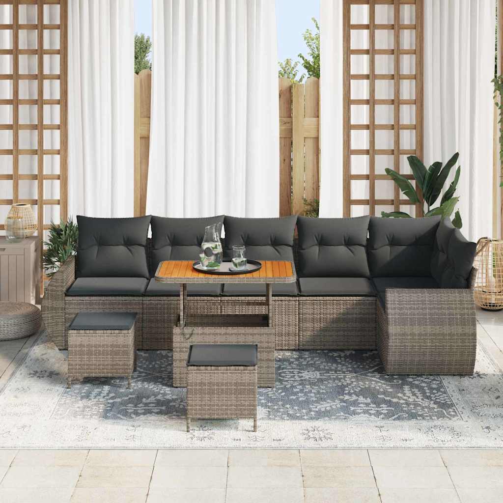 Tuin Sofa Set met kussen met opslag 9 pcs Grijs Poly Rattan is nu te koop bij PeponiXL, paradijselijk wonen!