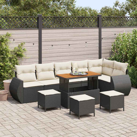 Tuin Sofa Set met kussen 10 pcs Zwart en Crème Poly Rattan is nu te koop bij PeponiXL, paradijselijk wonen!