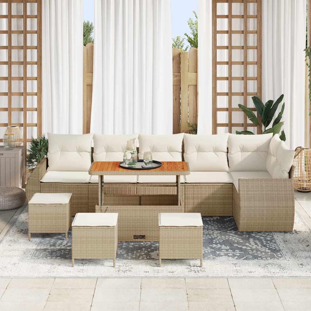 Tuin Sofa Set met kussen 10 pcs Beige en Crème Poly Rattan is nu te koop bij PeponiXL, paradijselijk wonen!