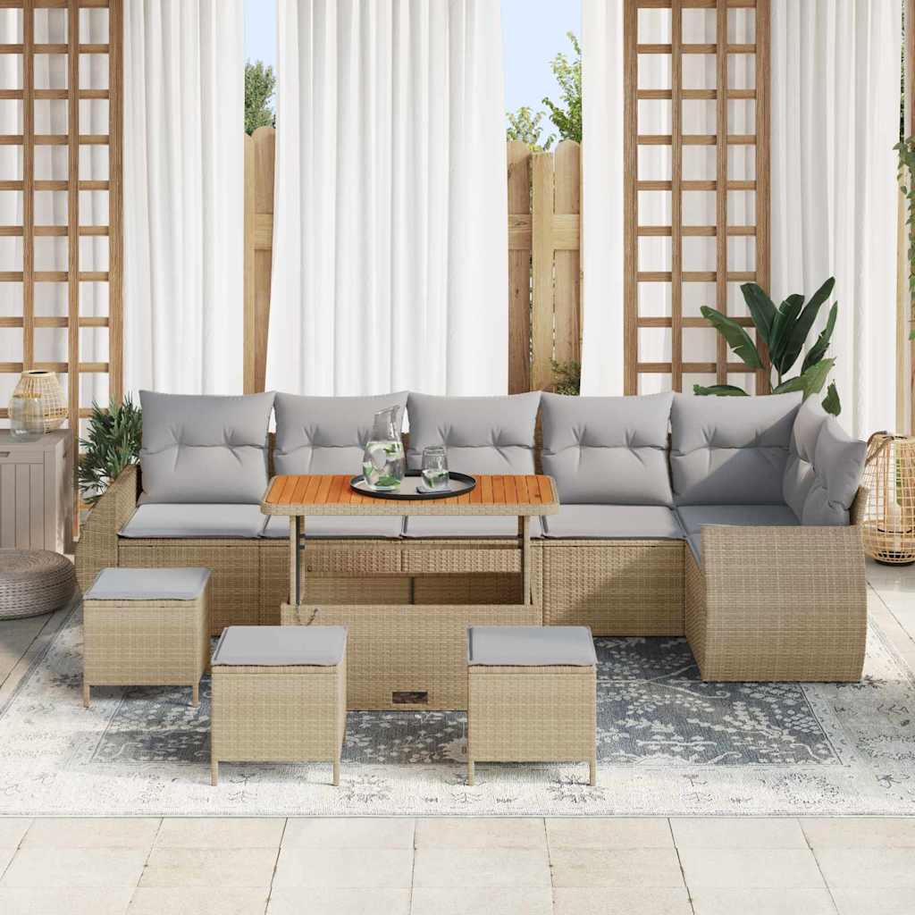 Tuin Sofa Set 10 pcs Beige en Licht Grijs Poly Rattan is nu te koop bij PeponiXL, paradijselijk wonen!