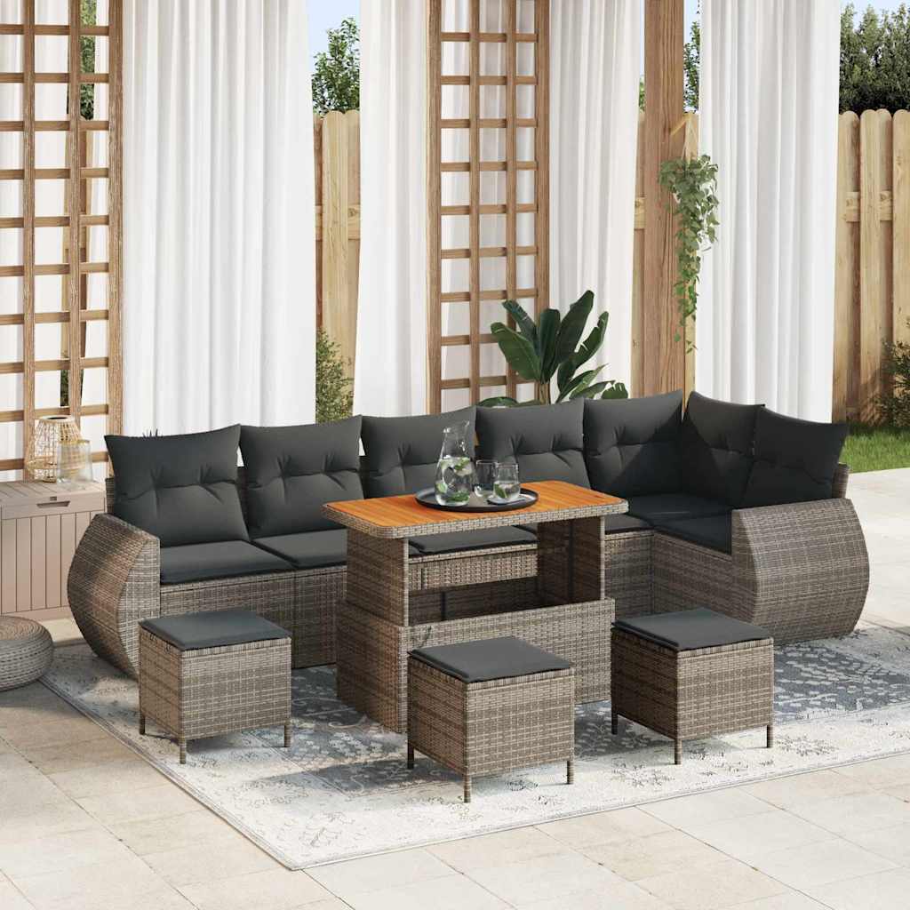 Tuin Sofa Set met kussen met opslag 10 pcs Grijs Poly Rattan is nu te koop bij PeponiXL, paradijselijk wonen!