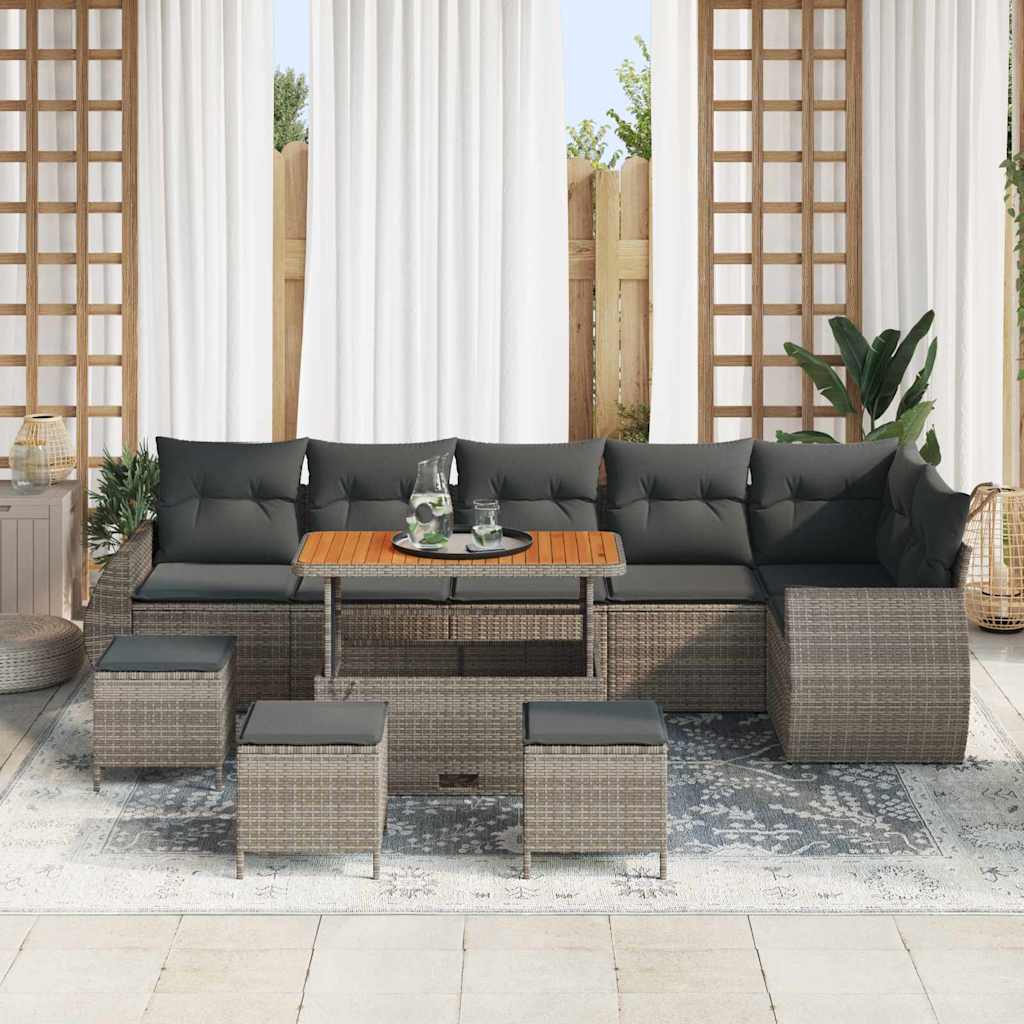 Tuin Sofa Set met kussen met opslag 10 pcs Grijs Poly Rattan is nu te koop bij PeponiXL, paradijselijk wonen!