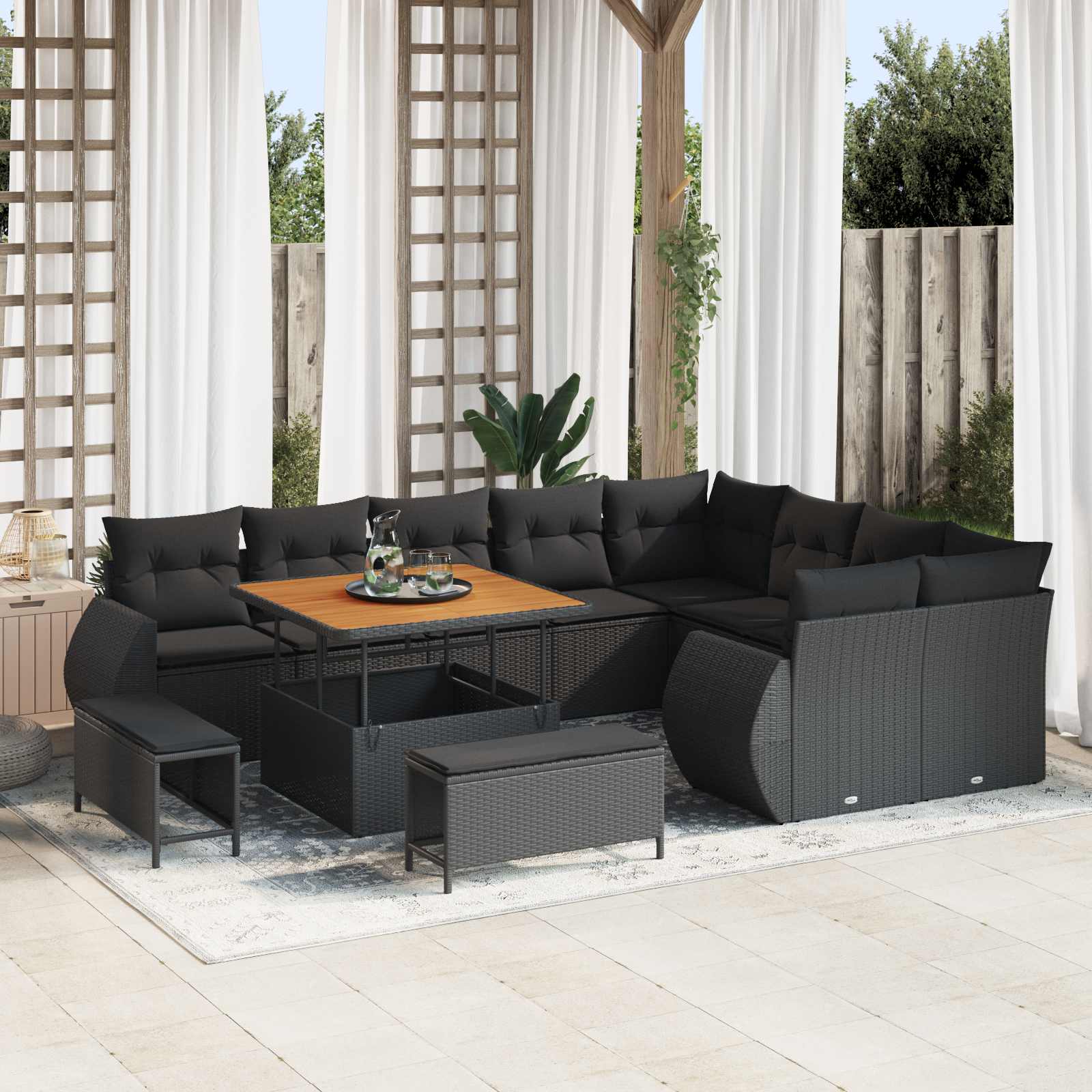 Tuin Sofa Set 12 pcs Zwart Poly rattan en gepoedercoat staal is nu te koop bij PeponiXL, paradijselijk wonen!