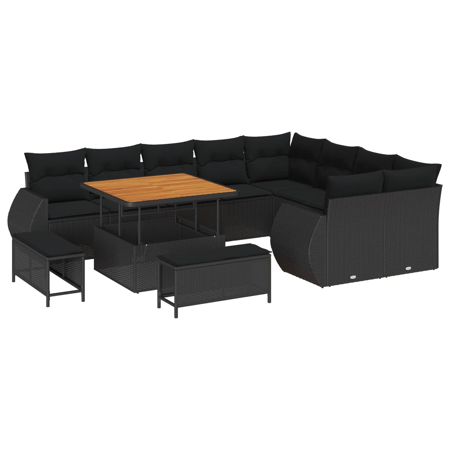 Tuin Sofa Set 12 pcs Zwart Poly rattan en gepoedercoat staal is nu te koop bij PeponiXL, paradijselijk wonen!
