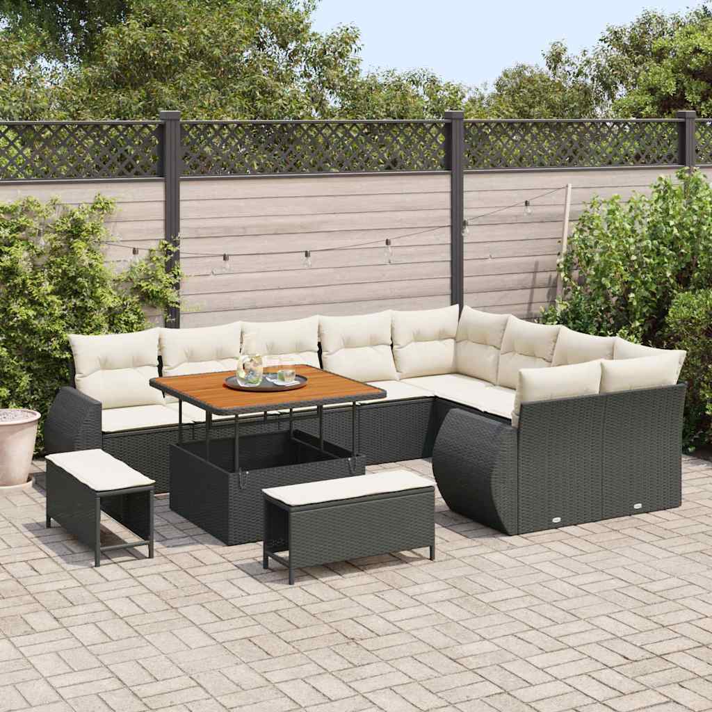 Tuin Sofa Set met kussen met opslag 12 pcs Zwart en crème is nu te koop bij PeponiXL, paradijselijk wonen!