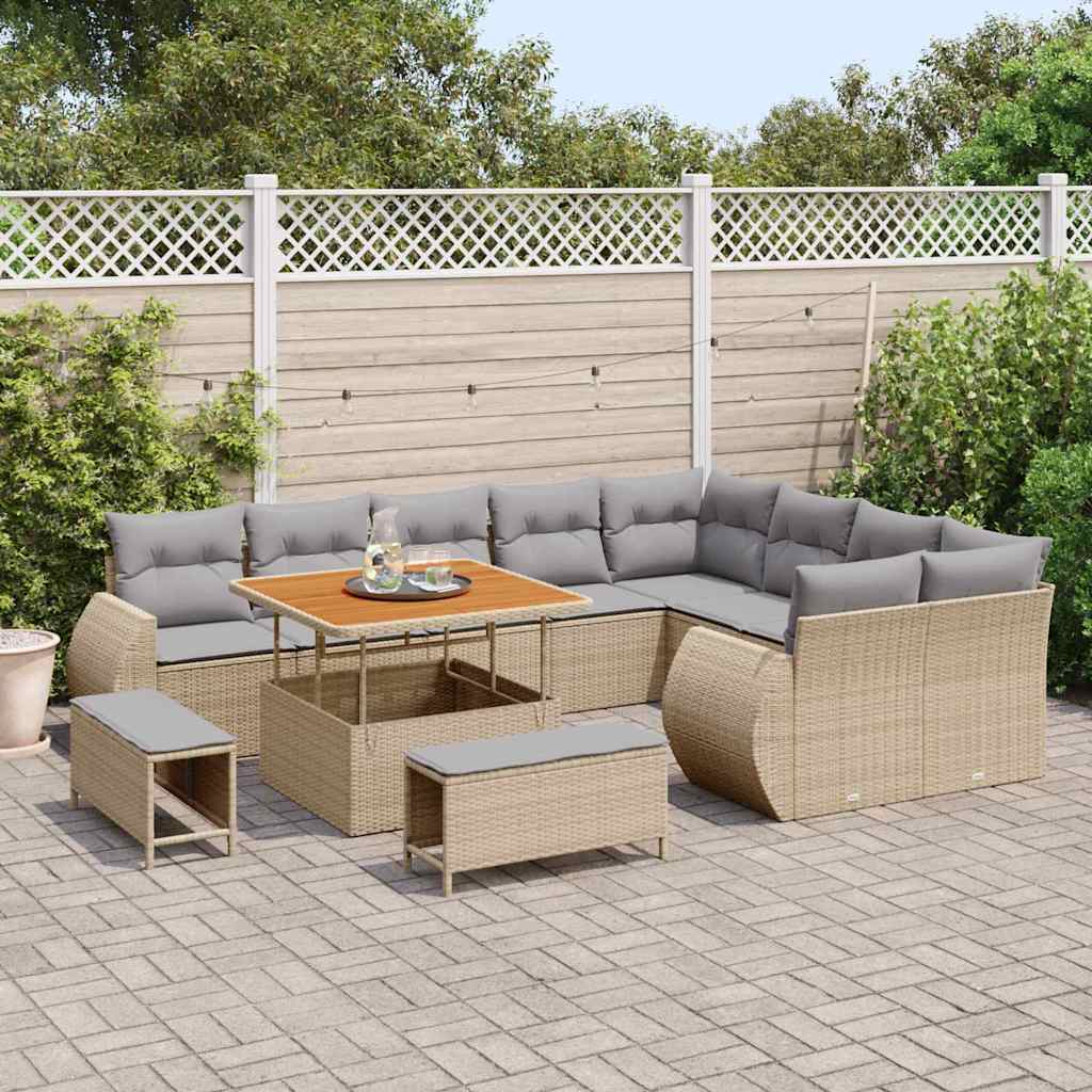 Tuin Sofa Set 12 pcs Beige en Licht Grijs Poly Rattan is nu te koop bij PeponiXL, paradijselijk wonen!