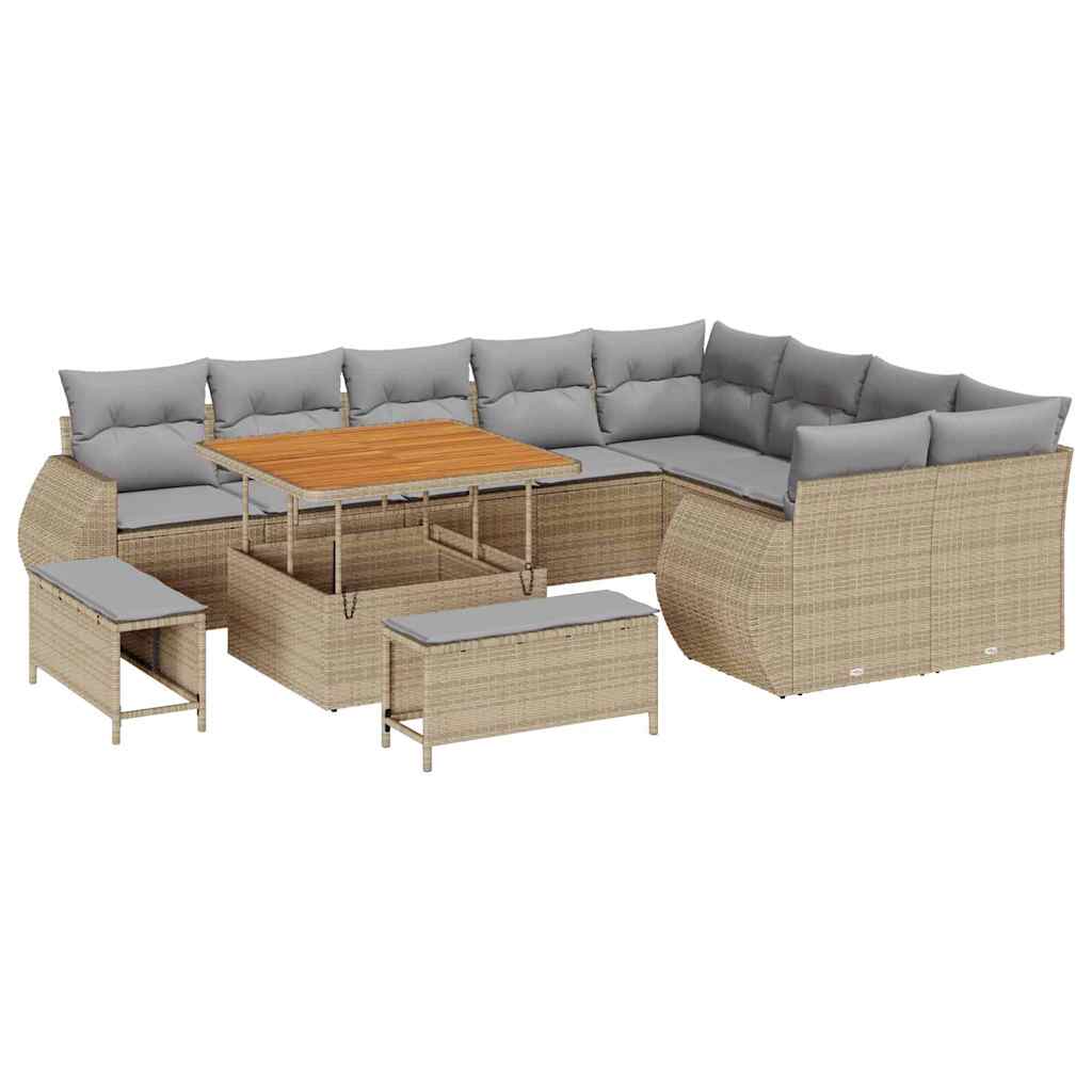Tuin Sofa Set 12 pcs Beige en Licht Grijs Poly Rattan is nu te koop bij PeponiXL, paradijselijk wonen!