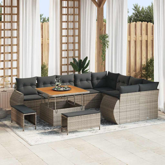 Tuin Sofa Set 12 pcs Grijs Poly rattan en gepoedercoat staal is nu te koop bij PeponiXL, paradijselijk wonen!