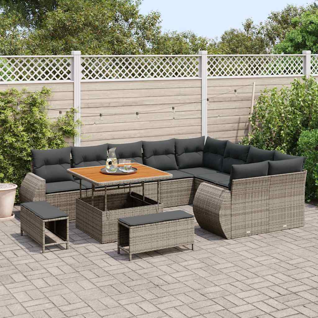 Tuin Sofa Set 12 pcs Grijs Poly rattan en gepoedercoat staal is nu te koop bij PeponiXL, paradijselijk wonen!