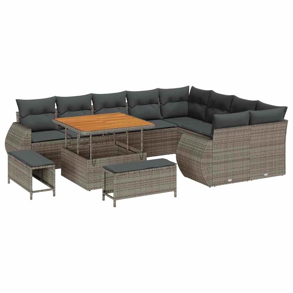 Tuin Sofa Set 12 pcs Grijs Poly rattan en gepoedercoat staal is nu te koop bij PeponiXL, paradijselijk wonen!