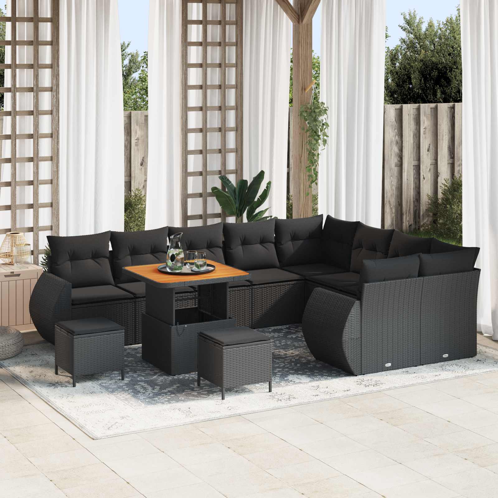 Tuin Sofa Set met kussen met opslag 12 pcs Zwart Poly Rattan is nu te koop bij PeponiXL, paradijselijk wonen!