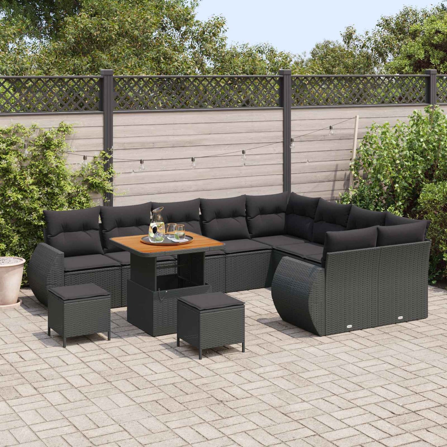 Tuin Sofa Set met kussen met opslag 12 pcs Zwart Poly Rattan is nu te koop bij PeponiXL, paradijselijk wonen!