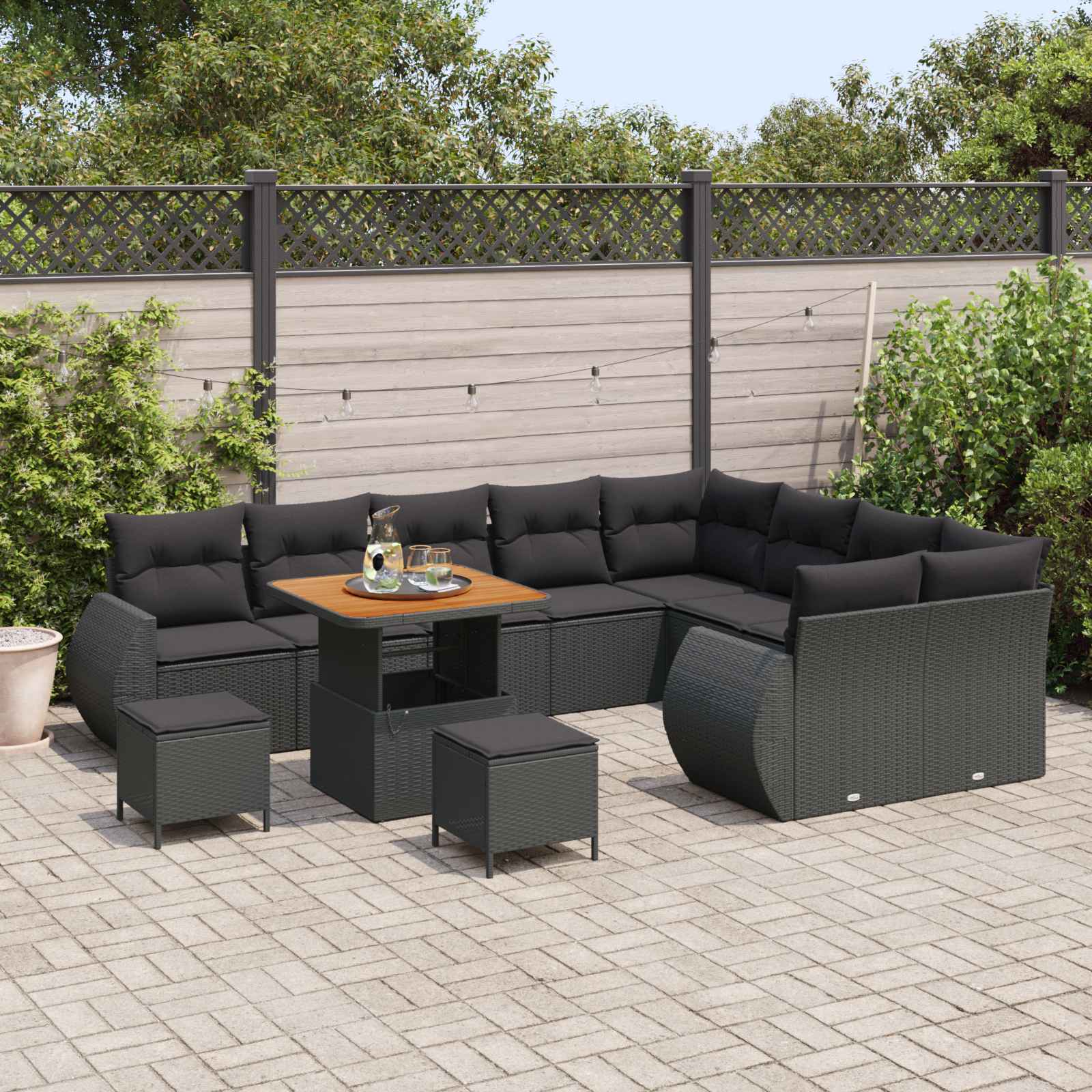 Tuin Sofa Set met kussen met opslag 12 pcs Zwart Poly Rattan is nu te koop bij PeponiXL, paradijselijk wonen!