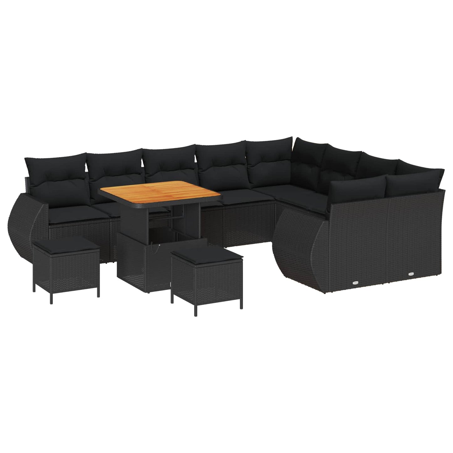 Tuin Sofa Set met kussen met opslag 12 pcs Zwart Poly Rattan is nu te koop bij PeponiXL, paradijselijk wonen!