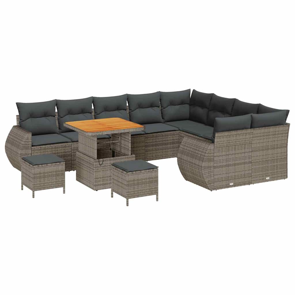 Tuin Sofa Set met kussen met opslag 12 pcs Grijs Poly Rattan is nu te koop bij PeponiXL, paradijselijk wonen!