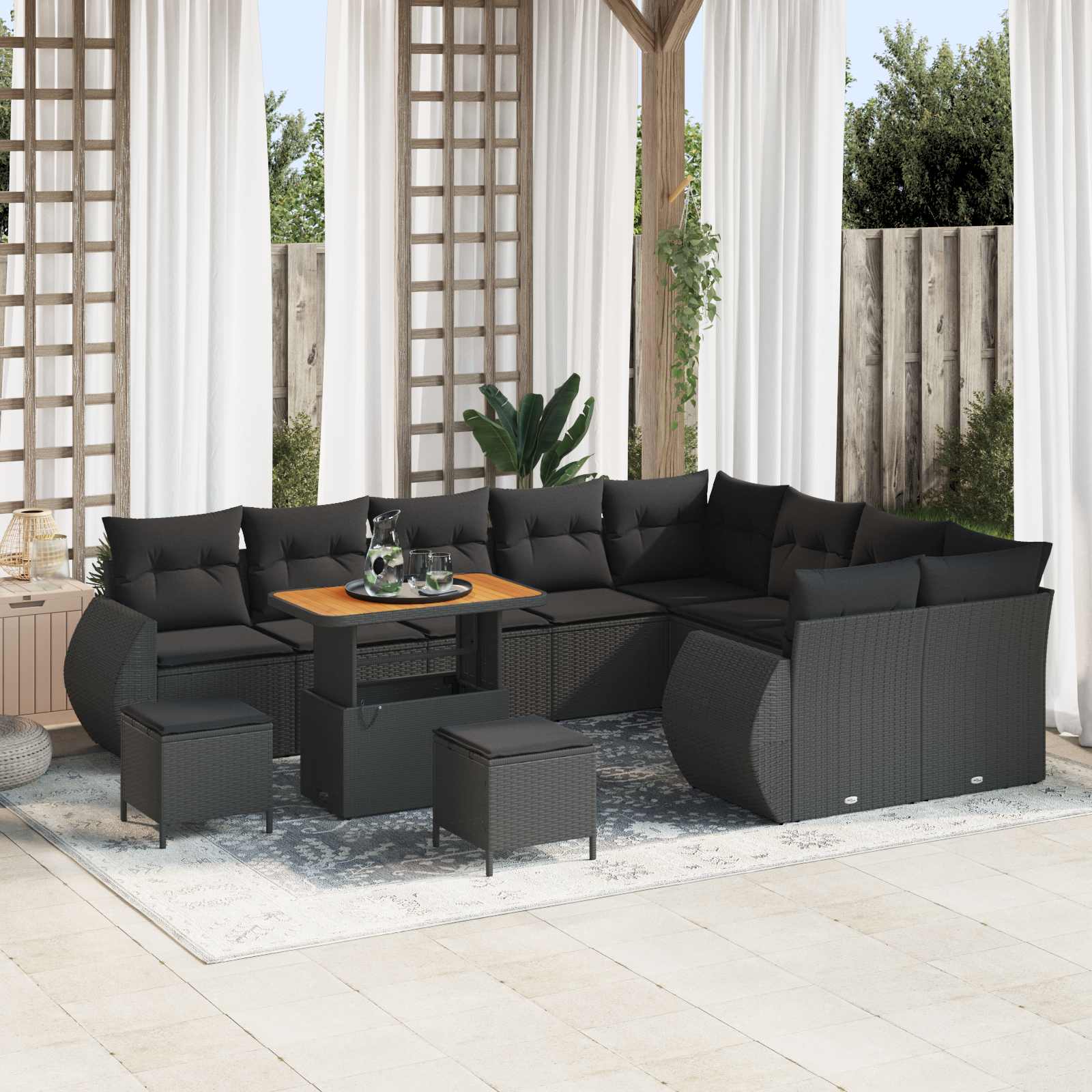 Tuin Sofa Set 12 pcs Zwart Poly rattan en gepoedercoat staal is nu te koop bij PeponiXL, paradijselijk wonen!