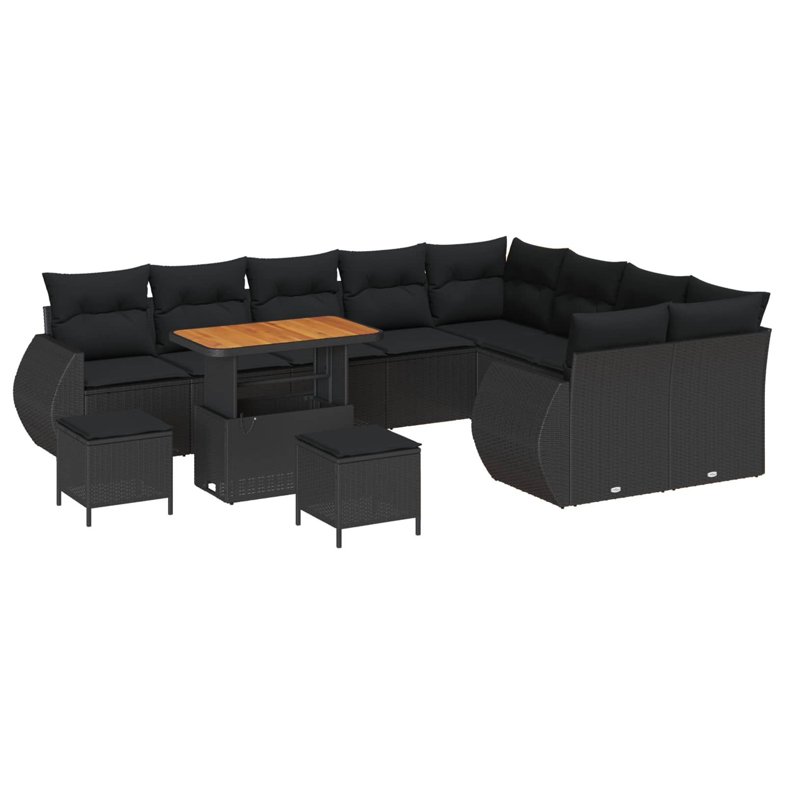 Tuin Sofa Set 12 pcs Zwart Poly rattan en gepoedercoat staal is nu te koop bij PeponiXL, paradijselijk wonen!