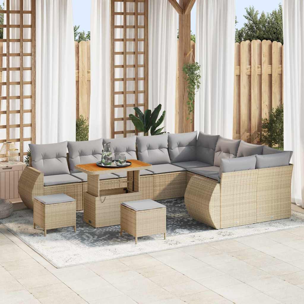 Tuin Sofa Set 12 pcs Beige en Licht Grijs Poly Rattan is nu te koop bij PeponiXL, paradijselijk wonen!