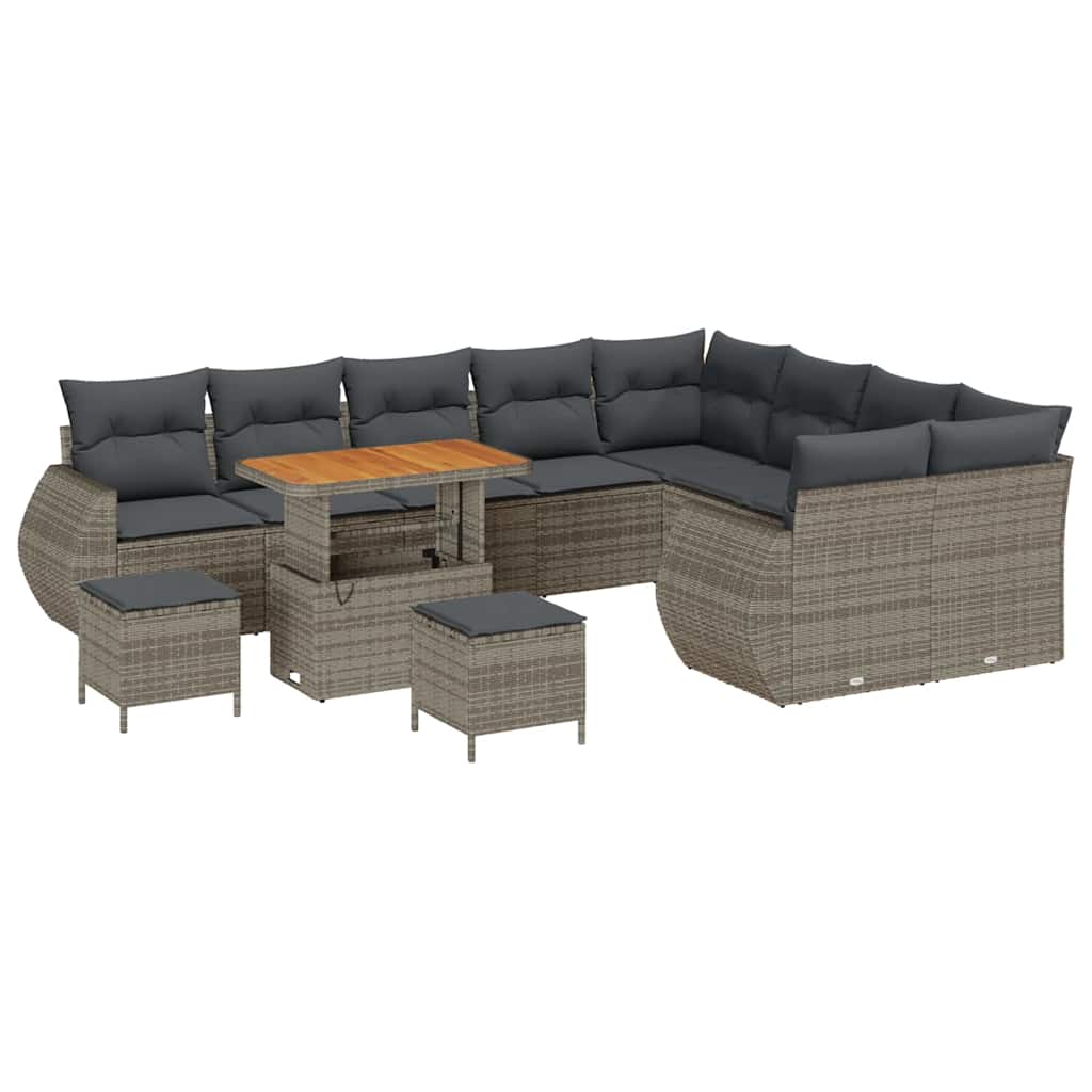 Tuin Sofa Set 12 pcs Grijs Poly rattan en gepoedercoat staal is nu te koop bij PeponiXL, paradijselijk wonen!