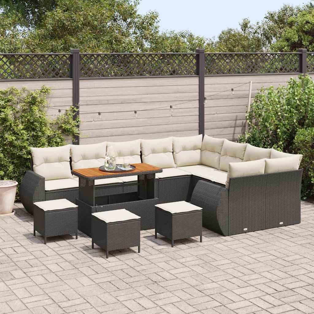 Tuin Sofa Set met kussen 13 pcs Zwart en Crème Poly Rattan is nu te koop bij PeponiXL, paradijselijk wonen!