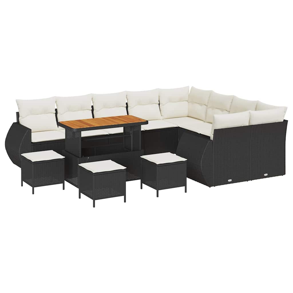 Tuin Sofa Set met kussen 13 pcs Zwart en Crème Poly Rattan is nu te koop bij PeponiXL, paradijselijk wonen!