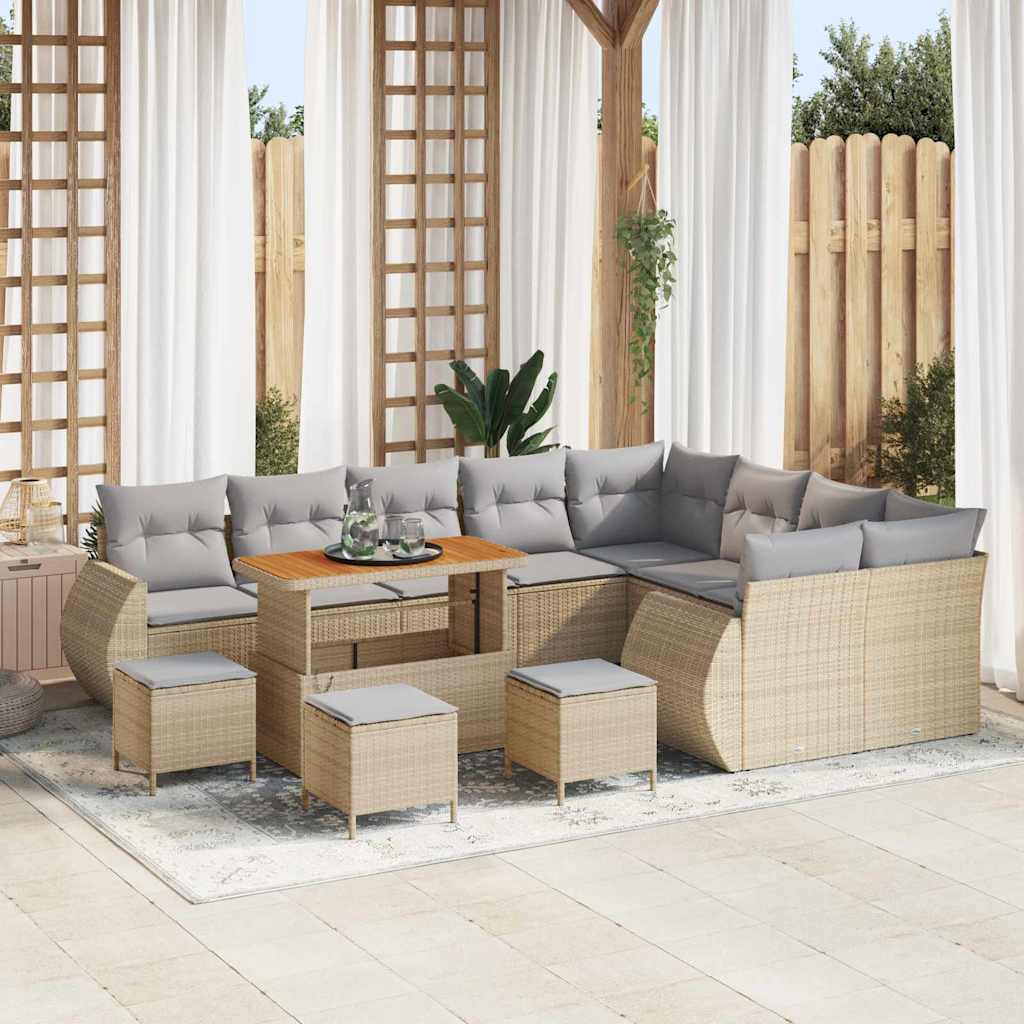 Tuin Sofa Set 13 pcs Beige en Licht Grijs Poly Rattan is nu te koop bij PeponiXL, paradijselijk wonen!