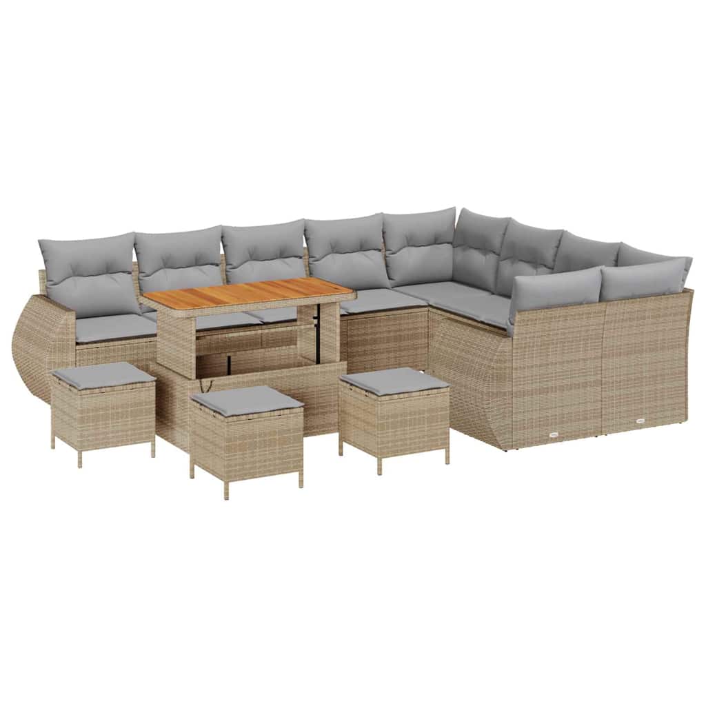 Tuin Sofa Set 13 pcs Beige en Licht Grijs Poly Rattan is nu te koop bij PeponiXL, paradijselijk wonen!