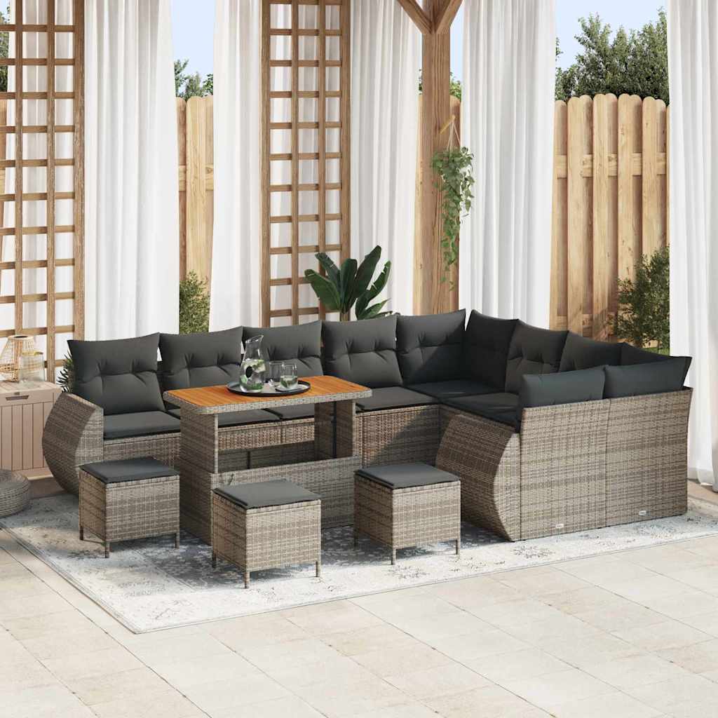 Tuin Sofa Set met kussen met opslag 13 pcs Grijs Poly Rattan is nu te koop bij PeponiXL, paradijselijk wonen!