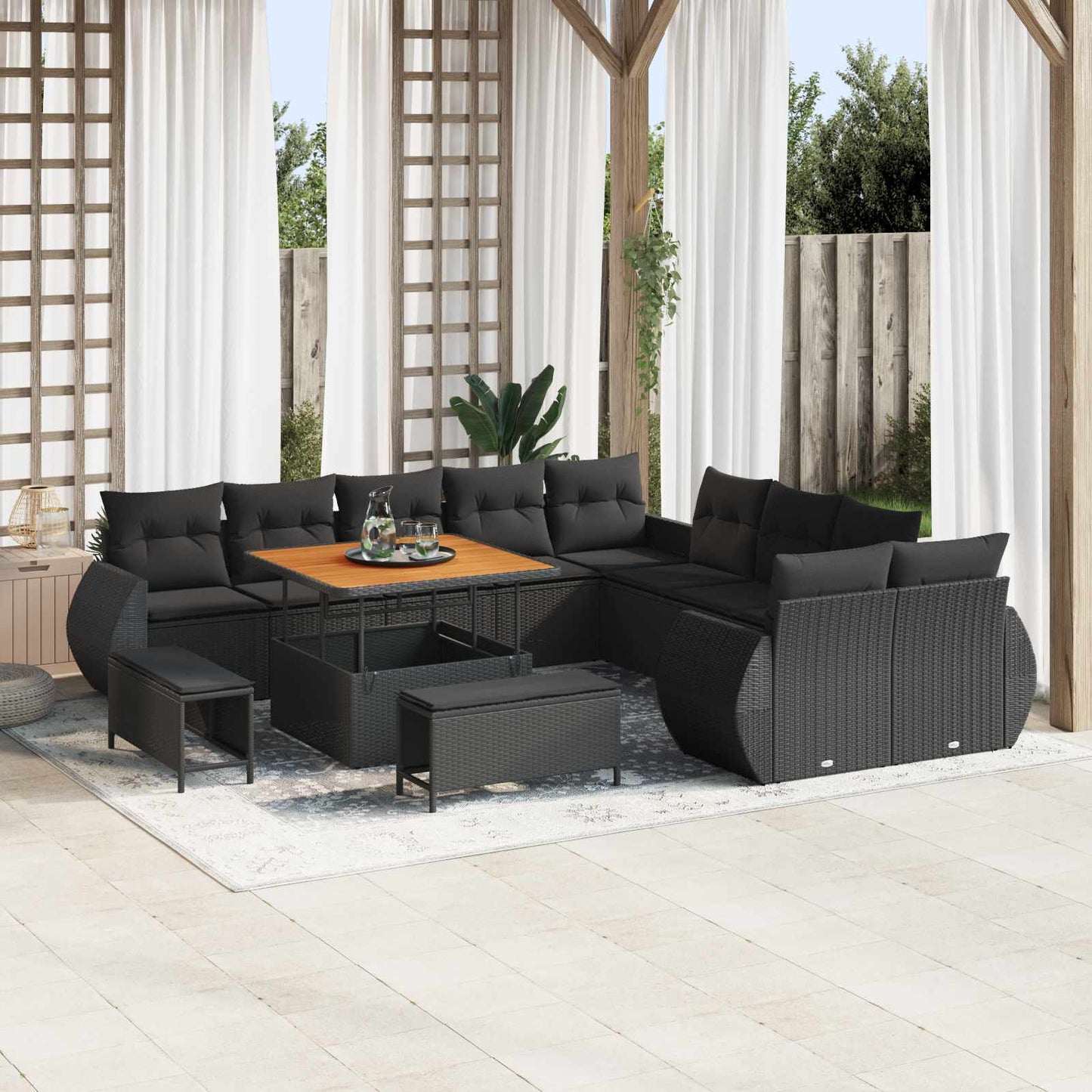 Tuin Sofa Set 13 pcs Zwart Poly rattan en gepoedercoat staal is nu te koop bij PeponiXL, paradijselijk wonen!