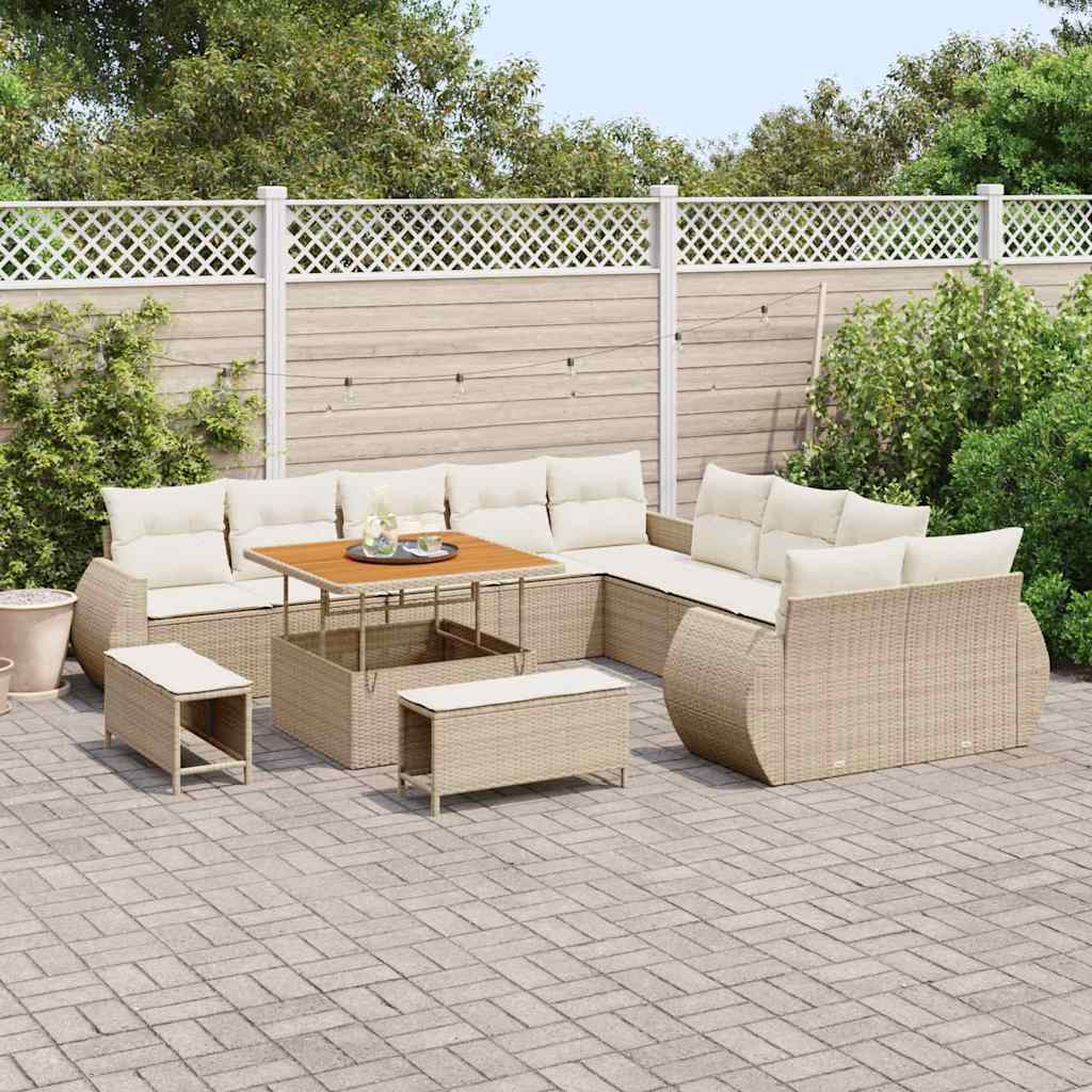 Tuin Sofa Set met kussen 13 pcs beige en crèmekleurig is nu te koop bij PeponiXL, paradijselijk wonen!