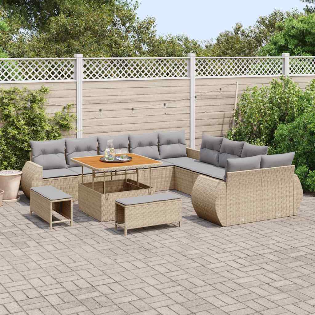 Tuin Sofa Set met kussen met opslag 13 pcs beige en lichtgrijs is nu te koop bij PeponiXL, paradijselijk wonen!