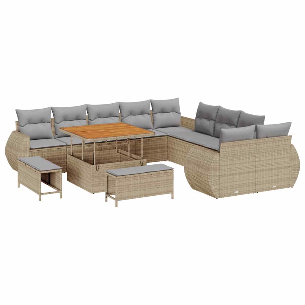 Tuin Sofa Set met kussen met opslag 13 pcs beige en lichtgrijs is nu te koop bij PeponiXL, paradijselijk wonen!