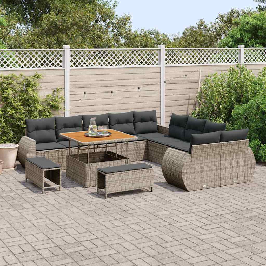 Tuin Sofa Set 13 pcs Grijs Poly rattan en gepoedercoat staal is nu te koop bij PeponiXL, paradijselijk wonen!