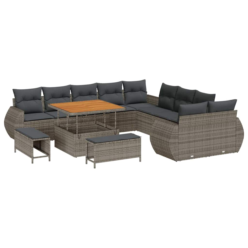 Tuin Sofa Set 13 pcs Grijs Poly rattan en gepoedercoat staal is nu te koop bij PeponiXL, paradijselijk wonen!