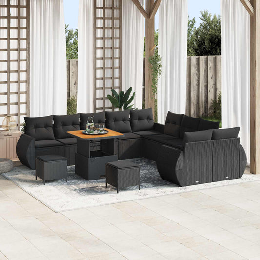 Tuin Sofa Set 13 pcs Zwart Poly rattan en gepoedercoat staal is nu te koop bij PeponiXL, paradijselijk wonen!