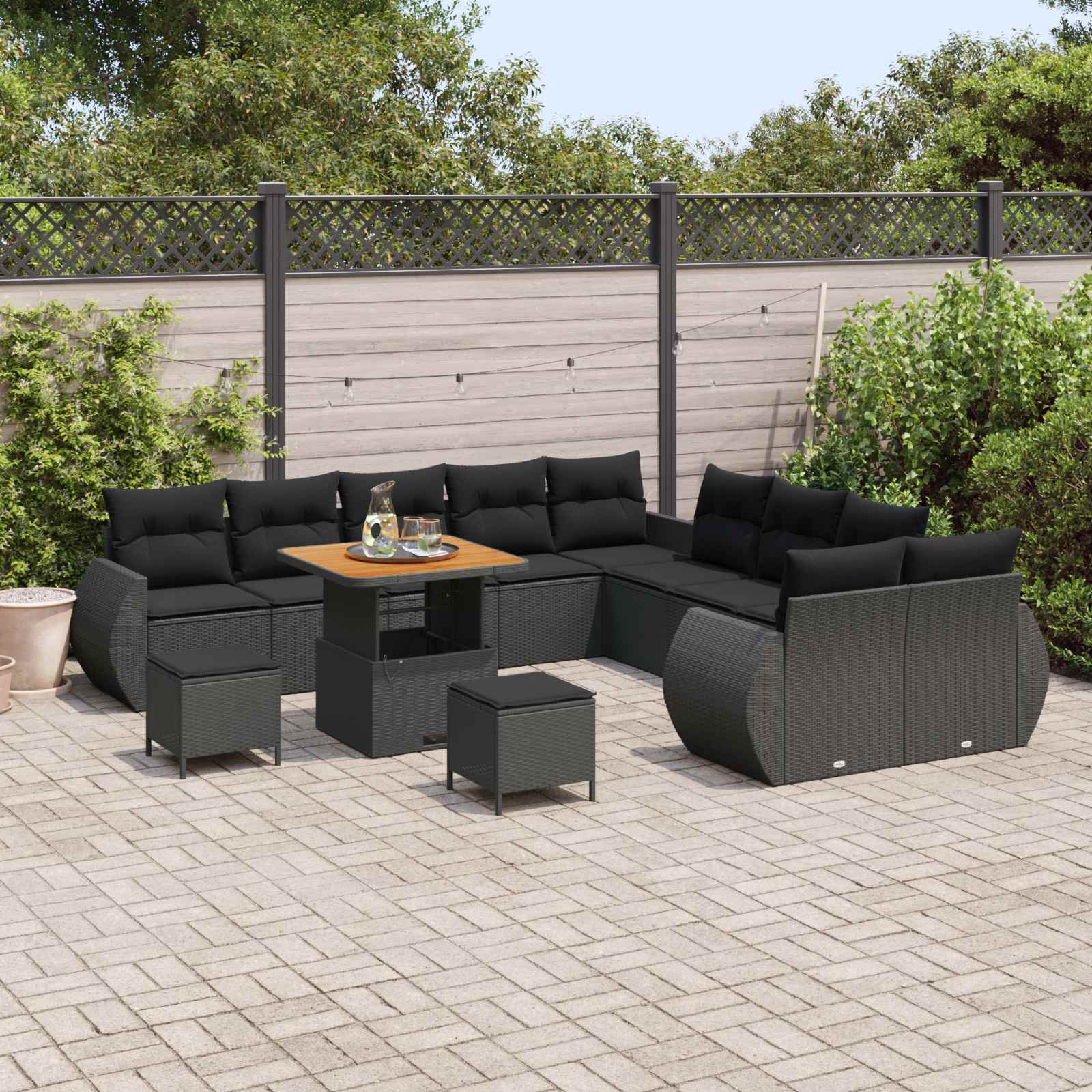 Tuin Sofa Set 13 pcs Zwart Poly rattan en gepoedercoat staal is nu te koop bij PeponiXL, paradijselijk wonen!