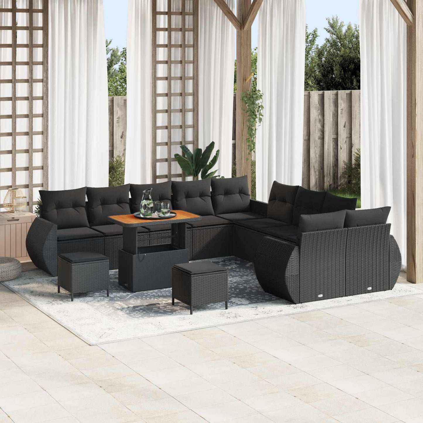 Tuin Sofa Set 13 pcs Zwart Poly rattan en gepoedercoat staal is nu te koop bij PeponiXL, paradijselijk wonen!